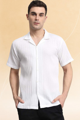 A DEEMOON TREND Men Self Design Casual White Shirt