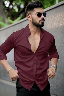 DIGIMI Men Solid Casual Maroon Shirt
