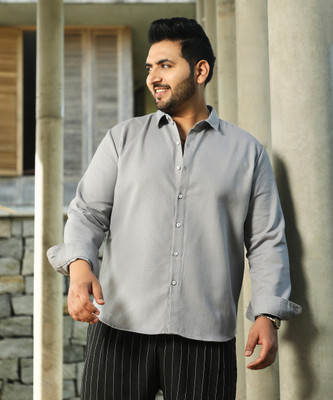Instafab Plus Men Solid Casual Grey Shirt