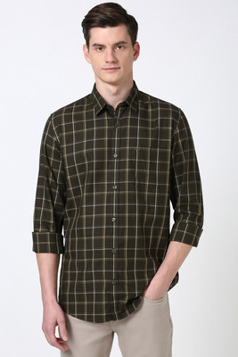 PETER ENGLAND Men Checkered Casual Green Shirt