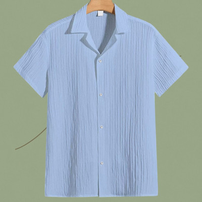 A DEEMOON Men Solid Formal Blue Shirt