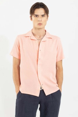 Snitch Men Self Design Casual Pink Shirt