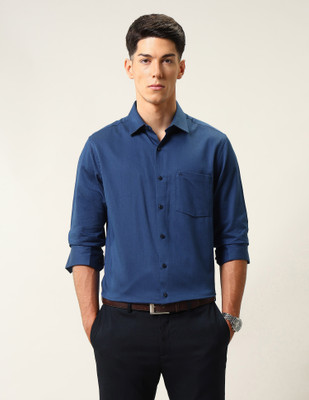 ARROW Men Self Design Formal Blue Shirt