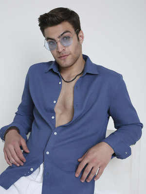 VASTRADO Men Self Design Casual Blue Shirt