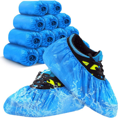 DISHIVA Pack of 100 Pcs Disposable Shoe Covers | Waterproof Non-Slip Boot Protectors PP (Polypropylene) Blue Boots Shoe Cover(One Size Fits Most Pack of 100)