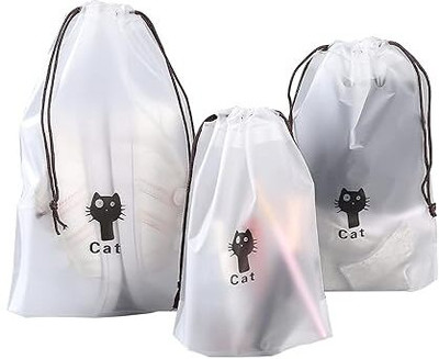 Wolpin Shoe Bag Cover for Shoe Storage & Travelling Drawstring Bags Waterproof Plastic White Flat Shoe Cover(30 x 35 cm Pack of 10)