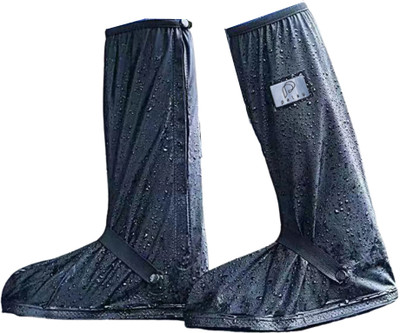 gustave Waterproof Shoe Cover Calf Length with Elastic Strap Wear Resistant One Pair PP (Polypropylene) Black High Ankle Shoe Cover(UK 6.5-8 Pack of 1)