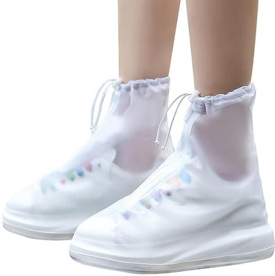 KVVTRADES Waterproof Reusable Rain/Snow Shoe Covers Polyester WHITE Boots Shoe Cover(XL Pack of 2)