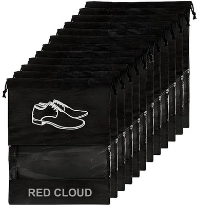 VAIDRAJ Shoe Bags for Travel, Drawstring Packing Bags, Dustproof Portable Storage Bag Polyester, Plastic BLACK Boots Shoe Cover, Flat Shoe Cover, High Ankle Shoe Cover, Toes Shoe Cover(43 x 30 Cm Pack of 12)