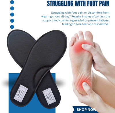GEJUFF Size 7 Shoe Sole for Men & Women Memory Foam Inner Soft Pad Non Slip Form Form Arch Regular Shoe Insole(Black)