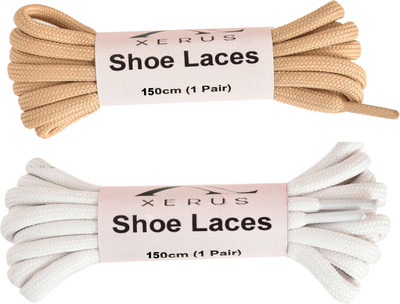 XERUS Shoe Laces Round Beige White For Boot Sport Hiking Shoe Lace(White, Beige Set of 2)