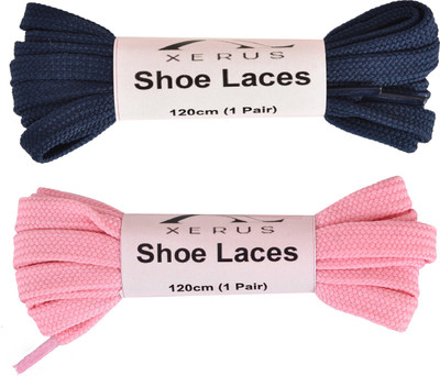 XERUS Flat Navy Blue Pink Shoelace for sneakers canvas Shoe Lace(Navy Blue, Pink Set of 2)