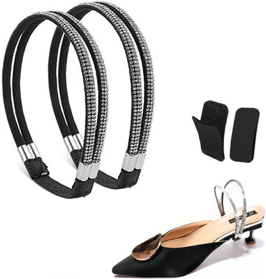 LQZ Sparkling Rhinestone Slim Elastic Shoe Straps for Heels Shoe Lace(Black Set of 1)