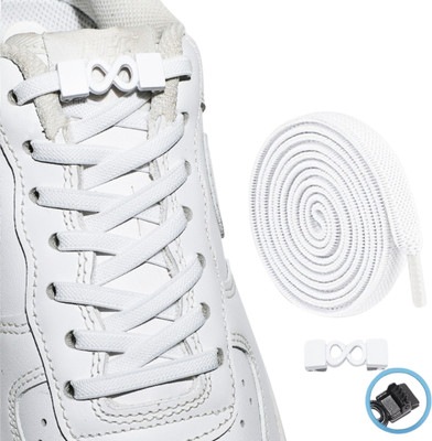 Athline Elastic No-Tie Shoe Laces With Infinity Shape Switch Buckle(LC70), Plain/ Shoe Lace(White Set of 1)