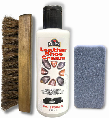 Quick Leather Shoe Cream with Foam and Natural Hair Shoe Brush | 200 ML Pack | Leather Shoe Cream(Natural)