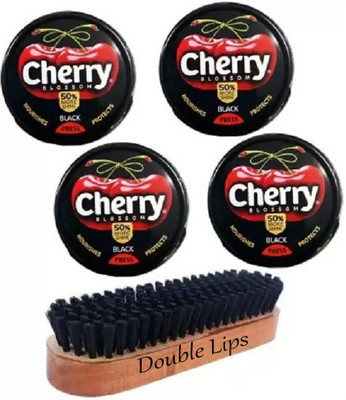 DOUBLE LIPS Cherry Blossom Black Press Wax Polish 4X40g With Shoe Brush (Pack of 5) Leather Shoe Wax Polish(Black)