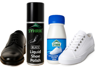 Syhrik White canvas shoe renovator & Black liquid shoe polish for instant shoe shining. Leather Shoe Renovator(Black)
