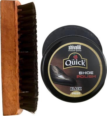 Quick Leather Shoe Wax Polish - Color Black - (Pack 40 Grams) and Shoe Brush Leather Shoe Wax Polish(Black)