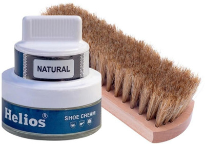Helios ShoeCream Glass Jar With Applicator With Horse Hair Shoe Brush Patent Leather Shoe Cream(Natural)