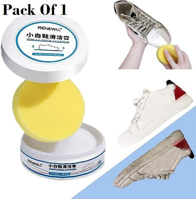 FlyTouch 1-Multifunctiona Magic Shoes Stain Remover White Shoe Cleaning Cream With Sponge Canvas, Leather, Nubuck, Patent Leather, Sports, Suede, Synthetic Leather, Velour Shoe Cream(White)
