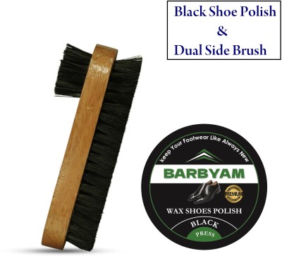 BARBYAM Leather Shoe Black Polish(40gram), Shoe Wax, Dual Sided Brush for Shoes Cleaning Leather, Synthetic Leather Shoe Wax Polish(Black)