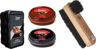 Ezey Wax Shoe polish (Black/Brown)+Twin Shoe Brush+Speedy Shoe Shiner Synthetic Leather, Leather, Patent Leather, Synthetic Leather Shoe Wax Polish(Black, Brown)