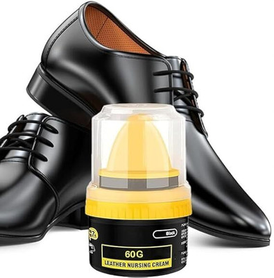 DAVALBA Shoe Polish Wax with Sponge Brush Leather Shoe Liquid Polish(Black)