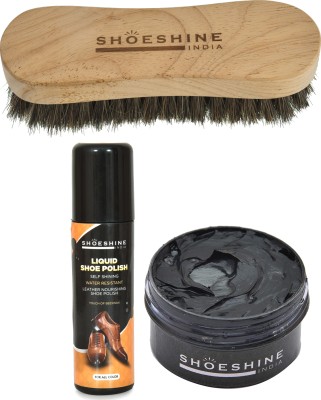 SHOESHINE Black shoe cream with Neutral shoe polish and Brush Leather, Synthetic Leather Shoe Cream(Black, Neutral)