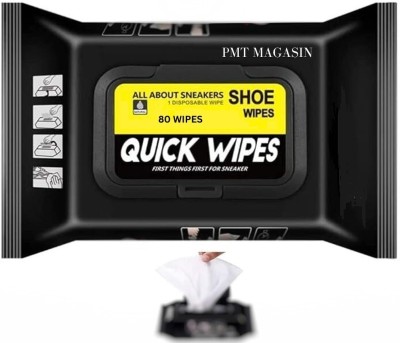 PMT ENTERPRISE Shoe Wipes| stain Removers for white sneakers |wet wipes| pack of 80 wipes Leather, Canvas, Sports, Patent Leather Shoe Cleaner(White)