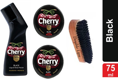 DOUBLE LIPS Cherry Blossom Liquid Shoe Polish With Wax Polish 40 Grm 2pc+ Brush Leather Shoe Wax Polish(Black)