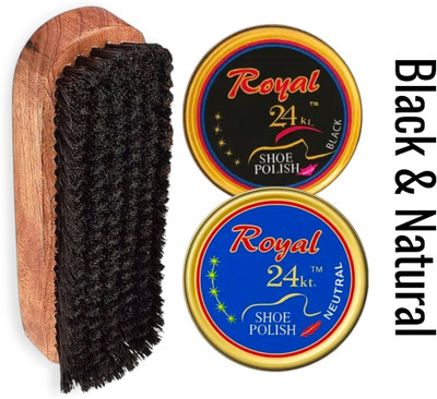 Royal24kt SHOE Wax polish, Colour - Natural , Black & shoe Brush Leather Shoe Wax Polish(Multicolor)