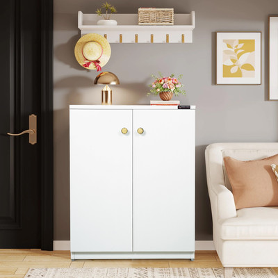 Urbanspace Durable Wooden Shoe Stand and Elegant Look for Entryways Engineered Wood Shoe Rack(Frosty white, 4 Shelves, Knock Down)