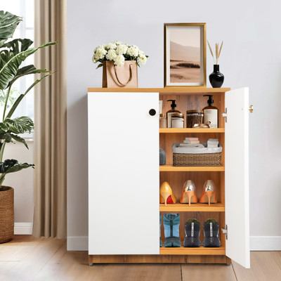 Urbanspace Multi-Shelf Wooden Shoe Rack for Neat and Organized Footwear Storage Engineered Wood Shoe Rack(SHEESHAM&WHITE, 4 Shelves, Knock Down)