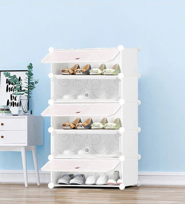 Gymfy Metal Shoe Stand(White, 5 Shelves, Pre-assembled)