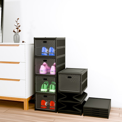 KUBER INDUSTRIES 4-Tier Foldable Storage Rack for Shoe, Slippers & Books | Matte Black Plastic Shoe Rack(Black, 4 Shelves, DIY(Do-It-Yourself))