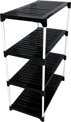 YMRR Premium 4-Tier Shoe Rack, Easy to Assemble, Space Saving Metal, Plastic Shoe Rack(Black, White, 4 Shelves, DIY(Do-It-Yourself))