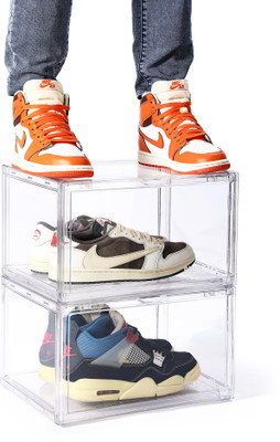 SNEAKARE Side Drop Shoe Rack & Storage Box for Office/Home, Shoe Storage Box For Sneakers Plastic Shoe Rack(CLEAR, 2 Shelves, DIY(Do-It-Yourself))