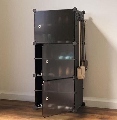 Sasimo 6-Shelf-3-Door Plastic Cubort Shoe Rack Plastic Collapsible Shoe Stand(5,Black, 6 Shelves, DIY(Do-It-Yourself))