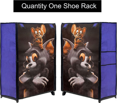 Bhimada Blue Tom & Jerry Print Generation 1 Fun Stack 4-Layer Shoe Rack Metal Collapsible Shoe Stand(Blue, 4 Shelves, DIY(Do-It-Yourself))