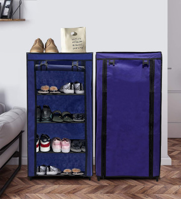 Bhimada 4-Layer Shoe Rack with Dustproof Cover – Compact & Durable Collection Metal Collapsible Shoe Stand(Blue, 4 Shelves, DIY(Do-It-Yourself))