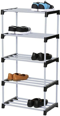 Reom Enterprise Multipurpose ( Heavy PVC Pipe ),Book Shelf, shoe rack Plastic Collapsible Shoe Stand(Black & white, 5 Shelves, DIY(Do-It-Yourself))