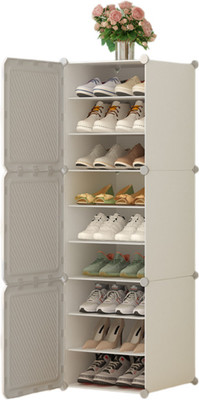 Semizoxis 9-Shelf-3-Door Plastic Cupboard Shoe Rack Shoe Stand Metal, Plastic Shoe Rack(HV1-9-WHITE, 9 Shelves, DIY(Do-It-Yourself))