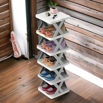 RRPRODUCTS 5 Layer Shoe Rack X Design Lightweight Foldable Shoe Cabinet Storage For Home Plastic Shoe Rack(Grey, 5 Shelves, DIY(Do-It-Yourself))