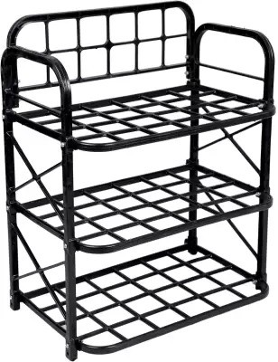 YASHODEEP SALES Multipurpose foldable portable Home And Office Plastic Collapsible Shoe Stand Plastic Shoe Stand(Black, 3 Shelves, DIY(Do-It-Yourself))