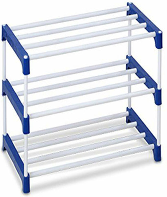 Zeom Steel Open 3L Stand Metal Collapsible Shoe Stand (Blue,White 3 Shelves) Plastic, Metal Collapsible Shoe Stand(White, 3 Shelves, DIY(Do-It-Yourself))