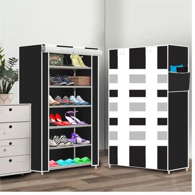 KOnlineShop 6 Shelf Foldable Collapsible ShoeRack Plastic Shoe Stand(6|Black, 6 Shelves, DIY(Do-It-Yourself))