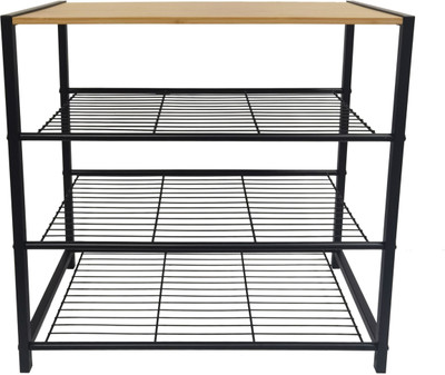 SamT 3-Tier Metal Shoe Rack with Wooden Top | MDF & Iron Storage Organizer Solid Wood Shoe Stand(Walnut Brown, 3 Shelves, DIY(Do-It-Yourself))