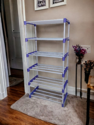 Novatic 6 Layer Book Shelf for Home Library Multipurpose Storage Organizer Rack Stand Metal Open Book Shelf(Finish Color - White and Blue, DIY(Do-It-Yourself))