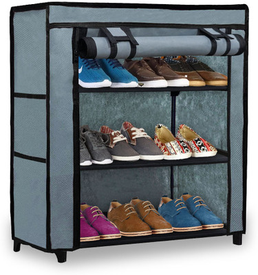 GlowSilk Metal Collapsible Shoe Stand(GREY, 3 Shelves, DIY(Do-It-Yourself))