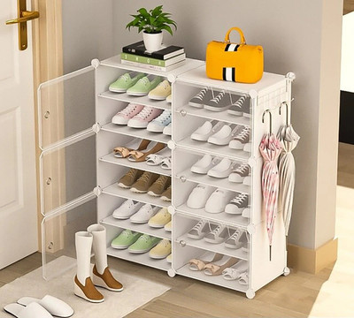 Sasimo 12-Shelf-6-Door Plastic Cubort Shoe Rack Plastic Collapsible Shoe Stand(Transparent White, 12 Shelves, DIY(Do-It-Yourself))